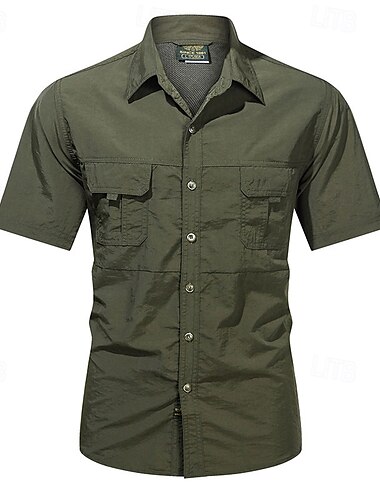  Herren Wanderhemd Cargo-Shirt Kurzarm Umlegekragen Oberteil Außen Leicht Atmungsaktiv Baumwolle Dunkelgrau Schwarz Armeegrün Tennis Golfspiel Laufen