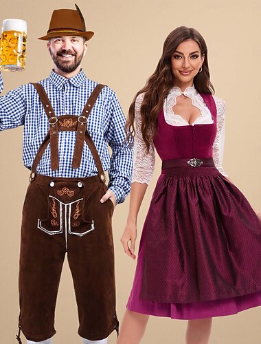  Совпадающий костюм Октоберфеста - дирндль для женщин или lederhosen для мужчин альпийское немецкое баварское пивное платье идеально подходит для пивного фестиваля вечеринки Хэллоуина тематической