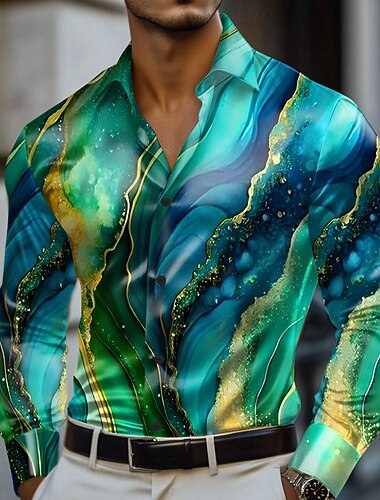  Per uomo Geometrico Marmo Arte liquida astratta Camicia in raso Camicia elegante Manica Lunga Moda Casual Vacanza Ferie Estate Primavera Autunno Collo ripiegato Camicie con Colletto Stampa 3D Camicie