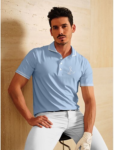  Herren Golf-Poloshirt Blau Kurzarm Oberteil Golfkleidung, Kleidung, Outfits, Kleidung