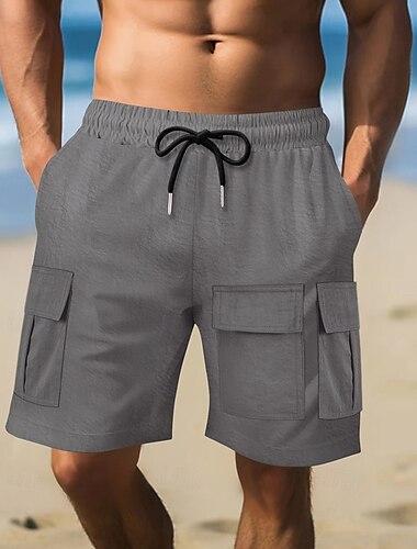  Herr Cargo-shorts Shorts Sommarshorts Snörning Elastisk midja Flera fickor Slät Komfort Bärbar Knelängd Utomhus Sport Dagligen Mode Ledigt Svart Brun
