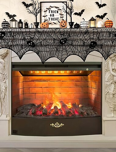  ハロウィーンの飾り、黒レース、蜘蛛の巣、暖炉用マント、スカーフカバー、お祝いパーティー用品