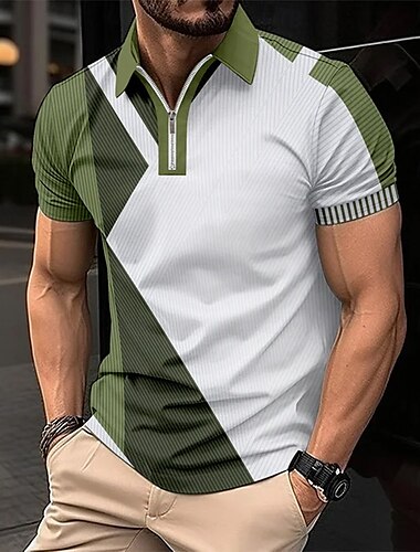  Herren Linie Reißverschluss-Polo Kurzarm Umlegekragen Geschäftlich Alltagstauglich Sport & Outdoor Athleisure Reißverschluss Farbblock Sommer Grau Schwarz Blau