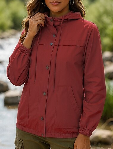  Damen Wanderjacke Regenmantel Sportjacke Außen Wasserdicht Winddicht Schnelltrocknend Leicht Wanderoutfits Wanderbekleidung Frühling Herbst Jacke Tennis Golfspiel Laufen Einfarbig Schwarz Armeegrün