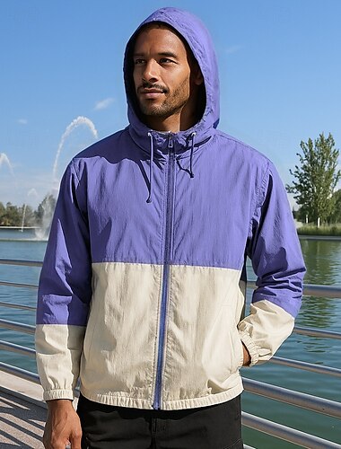 Herren Laufjacke Outdoorjacke Vollreißverschluss Langarm Oberbekleidung Sportlich Sonnenschutz Leicht Atmungsaktiv Tennis Golfspiel Laufen Sportbekleidung Sportkleidung Farbblock Rosa Dunkelgrün