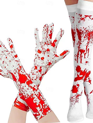  2-teilige blutige Halloween-Partyhandschuhe und blutbefleckte Socken, perfekt für Halloween-Cosplay, Kostüme und gruselige Party-Requisiten
