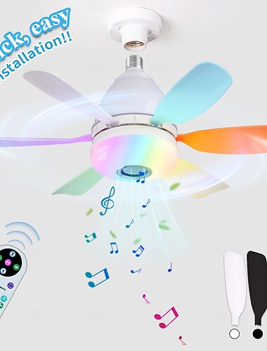  50 cm modern takfläkt med 6 blad, fjärrkontroll RGB dynamisk belysning Bluetooth-högtalare 3 hastighetsinställningar för färgtemperatur för barnrum, spelrumsfestdekor