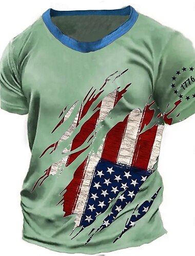  Amerikanischer Unabhängigkeitstag Herren Amerikanische US-Flagge T Shirt Kurzarm T-Shirt 3D-Druck Rundhalsausschnitt Rundhals Hemd Mode Täglich Basic Straße Lässig Täglich Hellblau Grün Khaki Sommer
