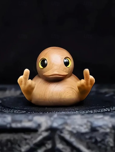  zabawna ręcznie robiona figurka kaczki ze środkowym palcem, drewniana rzeźbiona dekoracja biurka, wyjątkowy prezent dla dorosłych, ozdoba biurowego humoru, figlarna figurka zwierzęcia