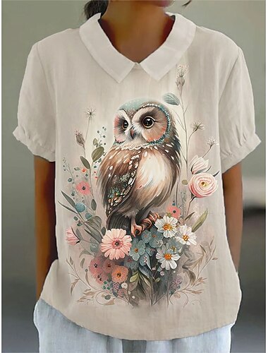  Damen Bluse Grafik Tiermotiv Täglich Stilvoll Lässig Kurzarm Hemdkragen Normale Oberteile Arbeit Täglich Ferien Druck Weiß Gelb Blau Grün Beige Sommer Frühling