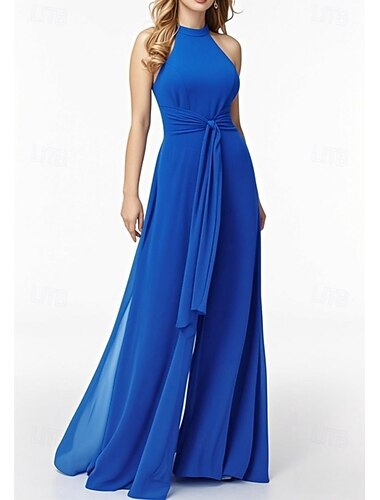  Overalls Kleider für Hochzeitsgäste Elegant Kleid Hochzeitsgast Verlobung Bodenlang Ärmellos Neckholder Chiffon mit Tasche Mit Trägern 2025