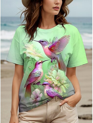  Damen T Shirt Ombre Blumen Grafik Vintage Stilvoll Klassisch Kurzarm Rundhalsausschnitt Rundhals Normale Oberteile Täglich Wochenende Druck Gelb Rosa Blau Purpur Grün Sommer Frühling