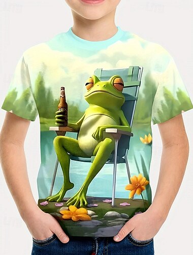  Jungen 3D Tiermotiv T-Shirt Kurzarm Sommer Frühling Mode Basic Kinder 4-12 Jahre Rundhalsausschnitt Outdoor Lässig Täglich Normale Passform