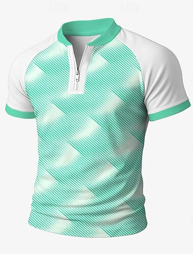  Herren Farbblock Geometrisch Reißverschluss-Polo Kurzarm Stehkragen Geschäftlich Sportlich Freizeit Geschäft Athleisure Alltagstauglich Reißverschluss 3D-Druck Sommer Meerblau Rubinrot Grün