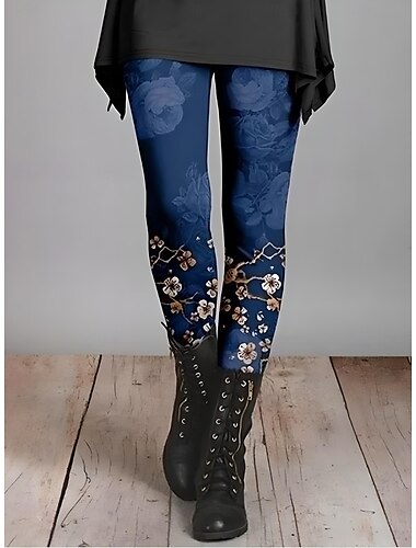  Damen Leggings Urlaub Vintage Mode Volle Länge Hohe Taille Blumen Grafik Farbverlauf Drucken Atmungsaktiv Weich Dehnbar Urlaub Lässig Täglich Dunkelbraun Dunkelgrün Blau Grau Sommer Frühling Schmale