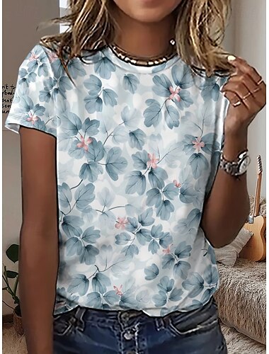  Damen T Shirt Blumen Grafik Vintage Stilvoll Klassisch Kurzarm Rundhalsausschnitt Rundhals Normale Oberteile Täglich Wochenende Druck Weiß Blau Purpur Grün Beige Sommer Frühling