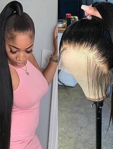  Helspets peruk av äkta hår, naturlig färg, rakt hår, 150 % densitet