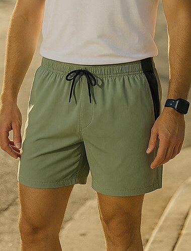  Herren Laufshorts Elastischer Bund Shorts Sport & Outdoor Lässig Schnelltrocknend Leicht Atmungsaktiv Tennis Joggen Laufen Normale Passform Sportbekleidung Sportkleidung Einfarbig Schwarz Grün