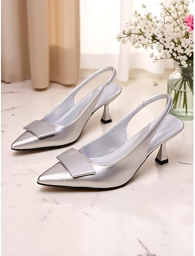  Zilveren slingback kitten heels voor dames met spitse neus - elegante feestschoenen voor cocktailparty's en avondgelegenheden