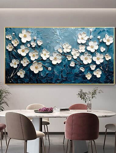  handgemachtes originales weißes Blumenölgemälde auf Leinwand abstrakte Landschaftswandkunst für Wohndekoration mit gespanntem Rahmen ohne Innenrahmengemälde