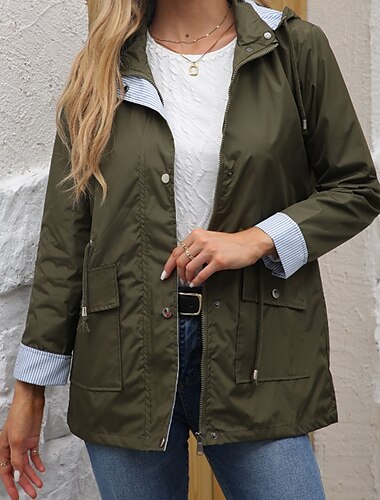  Damen Trenchcoat Warm Bequem Reißverschluss Tasche Mode Outdoor Einfach Ausgehen Wochenende Reisverschluss Regulär Mit Kapuze Normale Passform Langarm Oberbekleidung Schwarz Gelb Wein Herbst Winter