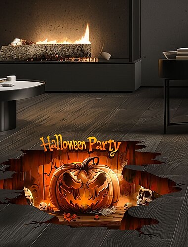  Halloween Floor Wall Decal Sticker 3D Scary Pumpkin Breakthrough Design, Self-Adhesive Floor and Wall Decor for Living Room and Bedroom