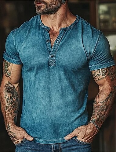  Herren T Shirt Henley Hemd T-Shirt Kurzarmshirt Kurzarm Henley Sommer Einfach Mode Designer Basic Knöpfe Urlaub Straße Ausgehen Blau Top T-Shirt für Herren