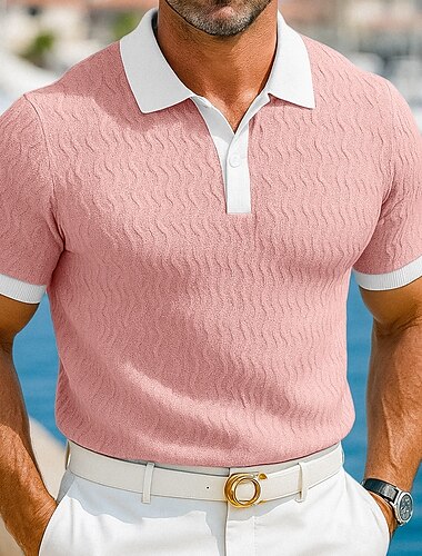  Herren Poloshirts Golfshirt Urlaub Ferien Revers Gerippter Polokragen Kurzarm Basic Modern Farbblock Patchwork Knöpfe Sommer Frühling & Sommer Normale Passform Rosa Blau Grün Türkis Poloshirts