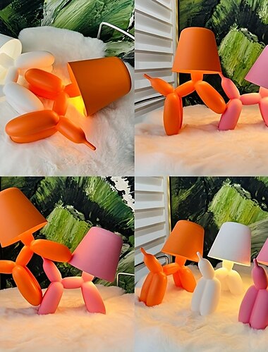  Lampada da tavolo creativa romantica a forma di cane con palloncino colorato e interruttore touch, supporto per luce a tre colori, dimmerabile, batteria di accumulo da 2000 mAh, luce d'atmosfera per