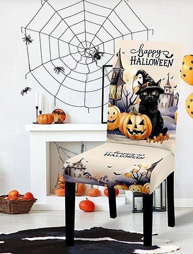  ハロウィンの頭蓋骨柄のダイニングチェアカバー、お祭りのテーブル装飾、ドレスアップ用小道具
