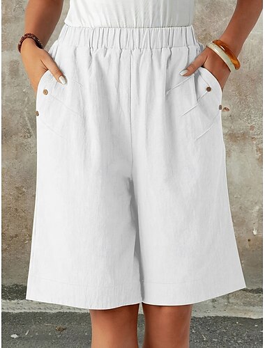  Damen Chinos Shorts Mode Streetwear Basic Knielang Hohe Taille Einfach Tasche Elastischer Bund Bequem Weich Mikroelastisch Outdoor Straße Dunkelgrau Marineblau Schwarz Weiß Sommer Frühling Lässiger