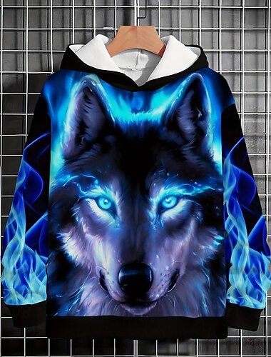  Garçons 3D Loup Sweat à Capuche manche longue Printemps Automne Mode Streetwear Enfants 4-12 ans À capuche Extérieur Occasionnel Quotidien Coupe régulière