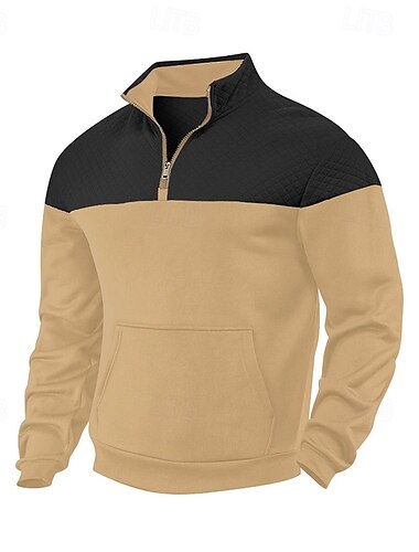  Herren Waffel-Sweatshirt Reißverschluss-Sweatshirt Schwarz Armeegrün Marineblau Khaki Grau Stehkragen Farbblock Farbblock Viertel Postleitzahl Sport & Outdoor Lässig Täglich Streetwear Cool