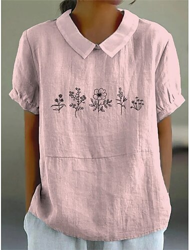  Damen Bluse Blumen Grafik Elegant Vintage Tropisch Kurzarm Hemdkragen Peter Pan Kragen Normale Oberteile Arbeit Täglich Ferien Druck Weiß Rosa Blau Grau Sommer Frühling