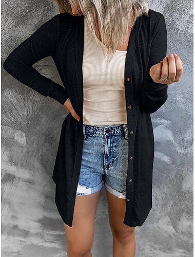  Damen Freizeitjacke Atmungsaktiv Bequem Tasche Lässig Einfach Urlaub Straße Lässig Alltagskleidung Einreihig Lang V Ausschnitt Normale Passform Langarm Oberbekleidung Schwarz Weiß Rosa Sommer Frühling