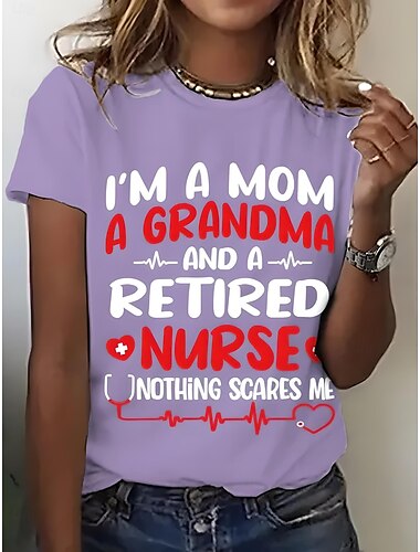  Damen T Shirt Grafik Buchstabe Vintage Stilvoll Klassisch Kurzarm Rundhalsausschnitt Rundhals Normale Oberteile Täglich Wochenende Druck Schwarz Weiß Rosa Blau Purpur Sommer Frühling MOM