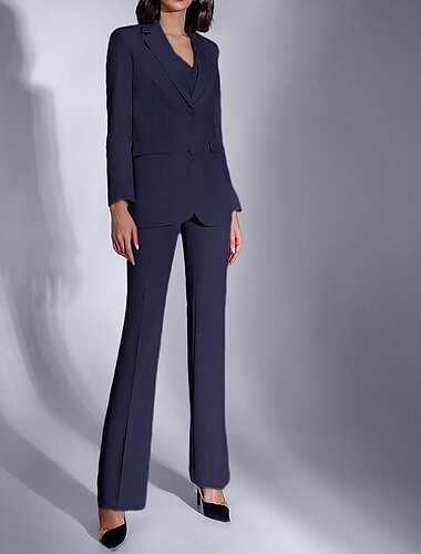  Jumpsuit / Hosenanzug 3-teiliger Hosenanzug Mutter der Braut maßgeschneiderte Jacke Blazer elegant Vintage einfaches Revers bodenlang Krepp-Stretchstoff lange Ärmel mit Knöpfen 2025