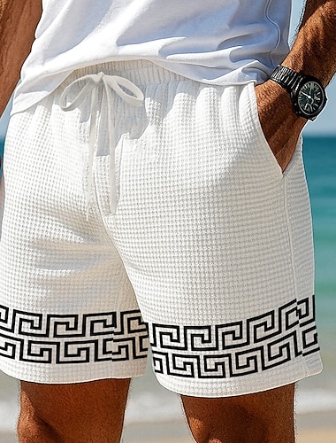  Herr Grekisk nyckel Våffelshorts Svett shorts Casual shorts Medium Midja Mode Casual Semester Joggning Träningspass Elastisk dragsko i midjan Shorts med fickor Designer Kläder