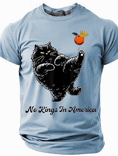  アメリカ独立記念日 男性用 猫 Tシャツ 半袖 Tシャツ 3Dプリント クルーネック シャツ ファッション 日常 ベーシック ストリート カジュアル 日常 ライトブルー カーキ色 グレー 夏 春 オールシーズン 衣類 S M L XL XXL XXXL