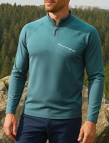  Herren Polo-Sweatshirt Laufoberteil Wanderspitze Langarm Stehkragen T-Shirt Oberteil Außen Schnelltrocknend Leicht Elastisch Atmungsaktiv Viertelreißverschluss Polyester Dunkelgrau Schwarz Grün