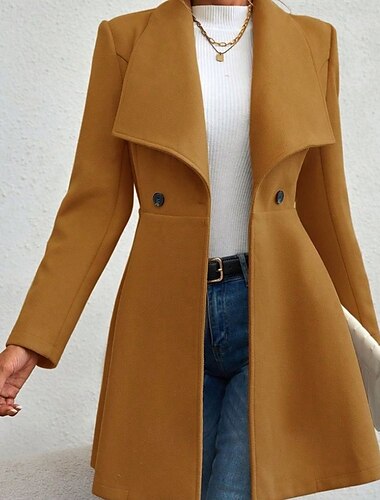  Damen Mantel Warm Bequem Tasche Knöpfe Mode Einfach Outdoor Urlaub Doppelreihig Lang Umlegekragen Normale Passform Langarm Oberbekleidung Schwarz Rote Kamel Herbst Winter