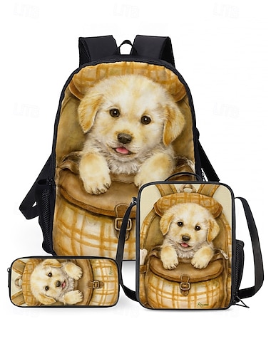  3-teiliges Schulrucksack-Set für Kinder mit süßem Schneeleoparden-Print – leichte, wasserdichte Büchertasche mit Lunchtasche und Federmäppchen für Jungen und Mädchen, ideal für Grundschüler.