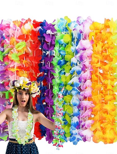  36/50 peças de colares havaianos em massa para festa luau, decorações havaianas, colar de flores de seda, decoração de festa de dança hula tropical havaiana em massa colorida, colares de flores em