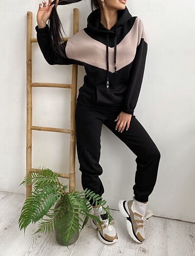  Damen Trainingsanzug Jogginghose Spitze Athleisure Herbst Langarm Spandex Thermowarm Winddicht Fitnessstudio Laufen Athlässigkeit Sportbekleidung Sportkleidung Farbblock Schwarz Rosa Grün