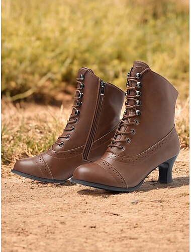  Damen Stiefel Übergrössen Schnürstiefel Outdoor Täglich Einfarbig Stiefeletten Stiefeletten Schnürsenkel Kätzchen-Ferse Kubanischer Absatz Spitze Zehe Elegant Vintage Brautkleider schlicht
