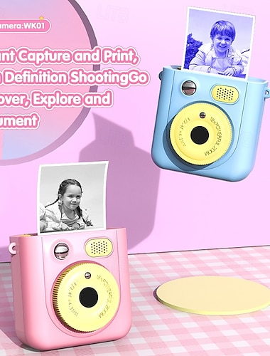  Appareil photo numérique pour enfants, mini-imprimante portable thermique, impression instantanée, appareil photo pour enfants, vidéo HD 2,4 pouces, jouet, cadeaux