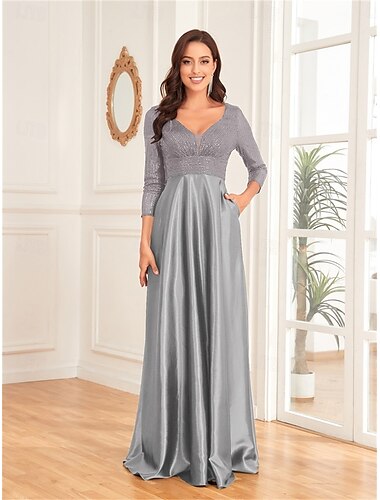  A-Linie Quinceanera-Kleider Elegant Kleid Formell Hochzeit Bodenlang Langarm V Ausschnitt Satin mit Falten 2025
