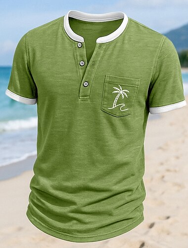  Ανδρικά Πουκάμισο Henley Κοντομάνικα Henley Top Κοντομάνικο Συμπαγές Χρώμα Σκέτο Διακοπές Μοντέρνα Υψηλής Ποιότητας Μπλοκ χρωμάτων Κουμπιά Χένλι ΕΞΩΤΕΡΙΚΟΥ ΧΩΡΟΥ Causal Καθημερινά