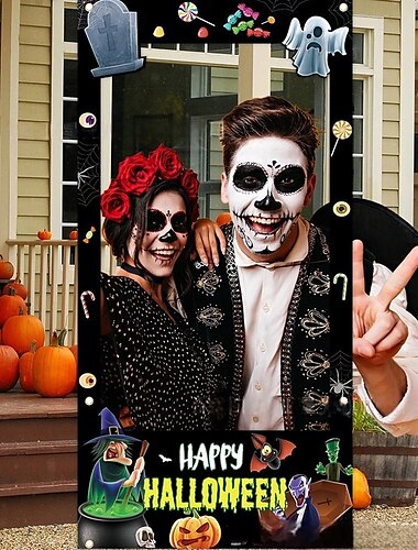  Recuzită pentru cabina foto de Halloween, modele înfricoșătoare și distractive, inclusiv fantome, dovleci, vrăjitoare, lilieci și multe altele, perfecte pentru petreceri, evenimente și sărbători.