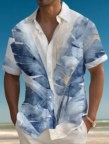  Herren Palmblatt Tropische Pflanzen Sommer Hawaiihemd Knopfhemd Alohahemd Kurzarm Hawaiianisch Ferien Strandbekleidung Sommer Frühling Umlegekragen 3D-Druck Hemden mit Kragen Eine Tasche vorne